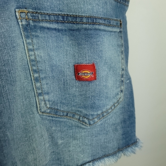 VINTAGE DICKIES Raw Edge Distressed Light-Wash Denim Overalls Sz XS - Picture 8 of 10